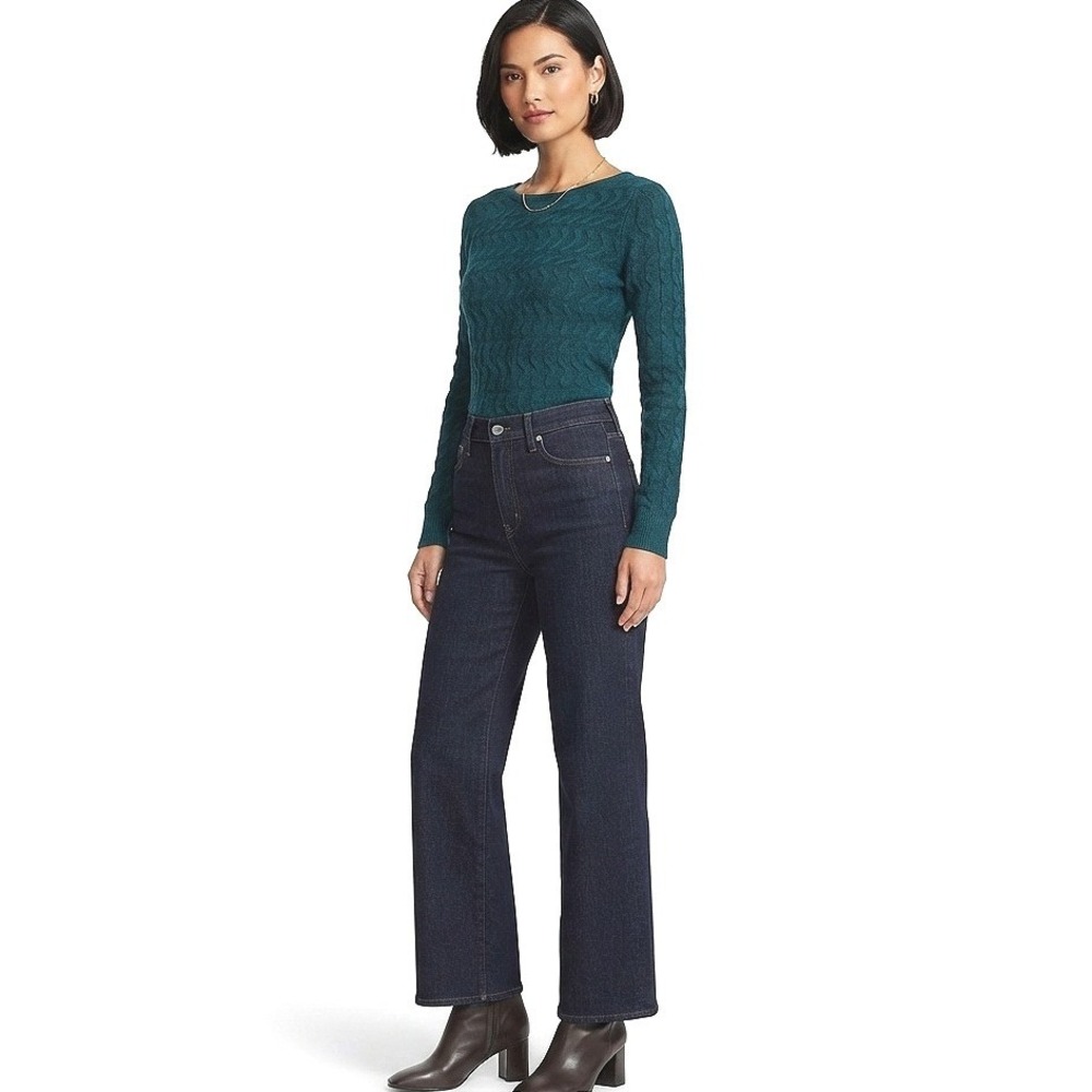 Talbots Merino Wool Cashmere Blend Sweater Women Small P Teal Cable Knit EUC